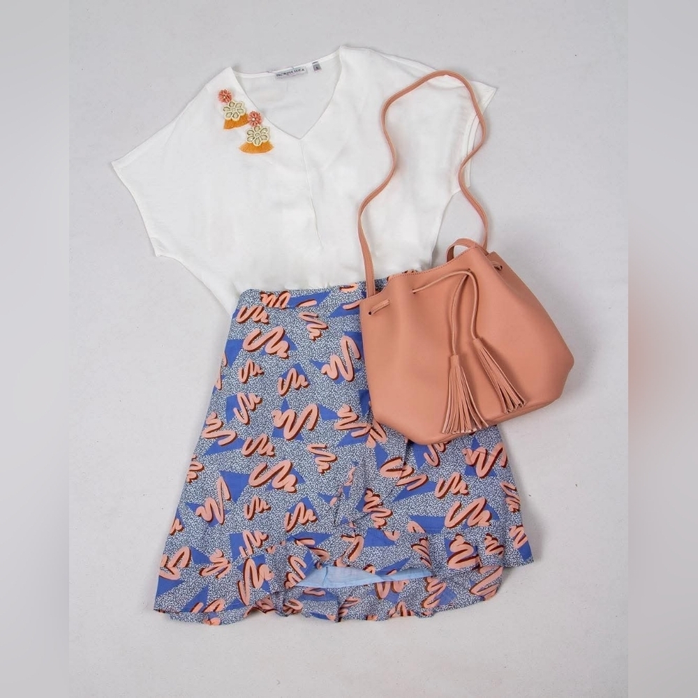 Retro 80s 90s Multi Memphis Style Ruffle Skirt Size Small Compañía Fantástica - Picture 3 of 11